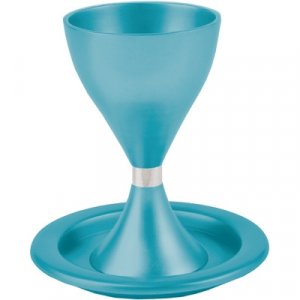 Contemporary Style Aluminum Kiddush Cup and Plate - Yair Emanuel