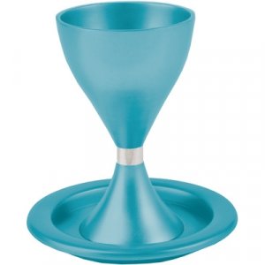 Contemporary Style Aluminum Kiddush Cup and Plate - Yair Emanuel