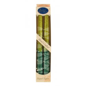 Set of Two Decorative Galilee Handcrafted Taper Candles - Shades of Green