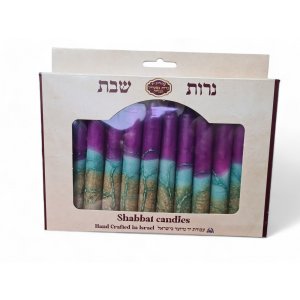 Handmade Decorative Galilee Shabbat Candles - Purple Shades with Streaks