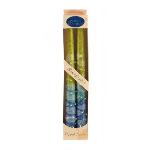 Set of Two Decorative Galilee Handcrafted Taper Candles - Aqua Yellow and Blue