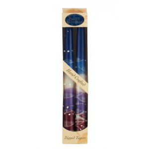 Set of Two Decorative Galilee Handcrafted Taper Candles – White, Blue and Mauve