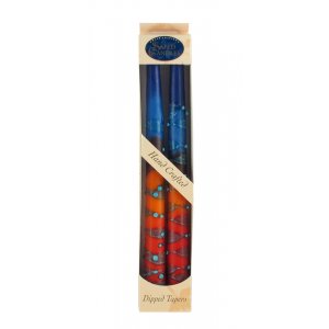 Set of Two Handcrafted Decorative Galilee Taper Candles - Blue, Red and Orange