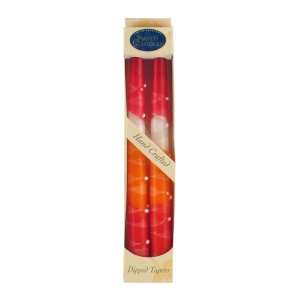 Set of Two Handcrafted Decorative Galilee Taper Candles - Orange, Red and White