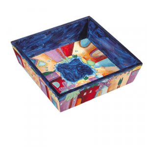 Hand Painted Wood Matzah Tray, Jerusalem Night Views - by Yair Emanuel