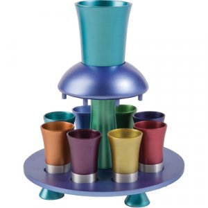 Aluminum Kiddush Fountain with Goblet, 8 Cups & Tray, Multicolored - Yair Emanuel
