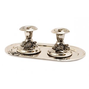 Compact Two Candlesticks with Grape Design on Matching Tray - 2.8" Height