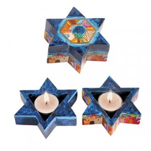 Star of David Travelling Candlesticks - Jerusalem by Yair Emanuel