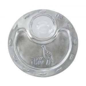Etched Nickel Tray for Apple and Honey with Glass Honey Dish - Shraga Landesman