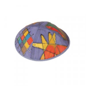 Purple Hand Painted Silk Kippah, Twelve Tribes Images - Yair Emanuel