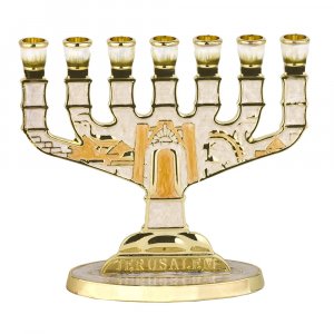 Jerusalem Ivory Enamel 7 Branch Menorah