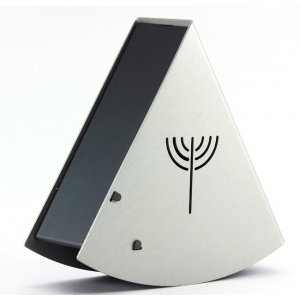 Silver & Black Rocking Charity Box Matan Be'seter with Menorah - by Shraga Landesman