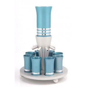 Teal-Silver Kiddush Wine Fountain - Agayof