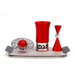 Dramatic Red-Silver Anodized Aluminum Havdalah Set by Agayof