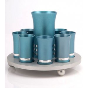 Kiddush Cup Set by Agayof in Teal-Silver
