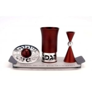 Silver-Brown Contemporary Aluminum Havdalah Set by Agayof