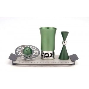 Green-Silver Aluminum Havdalah Set - Agayof