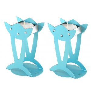 Flower Shaped Raised Candle Holders - Turquoise by Shraga Landesman