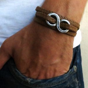 Men's Triple Wrap Brown Bracelet with Infinity Element - Galis