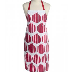 Full Length Kitchen Apron, Red Pomegranates - Barbara Shaw