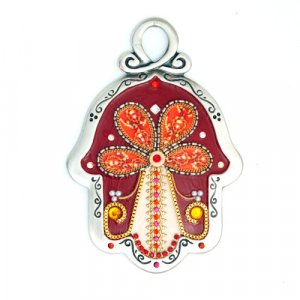 Ester Shahaf Red Flower Wall Hamsa