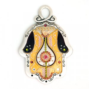 Ester Shahaf Gold and green Wall Hamsa