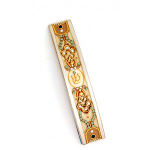 Turquoise Crystal Curved Mezuzah Case - Shahaf