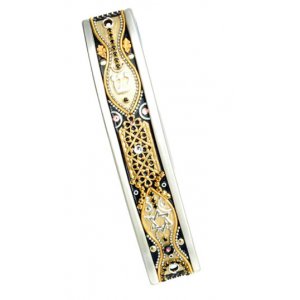 Black and Gold Curved Mezuzah Case - Shahaf