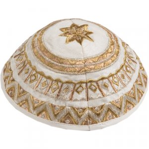 Kippah with Embroidered Geometric Designs, Gold and Silver – Yair Emanuel