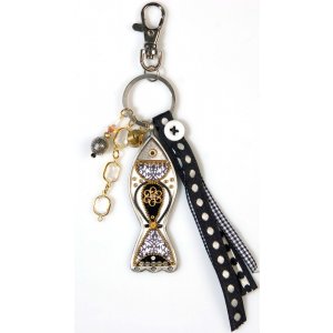 Ester Shahaf Black and White fish key ring