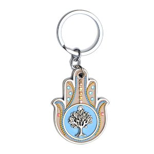 Light Blue Hamsa Tree of Life Key Ring - Ester Shahaf