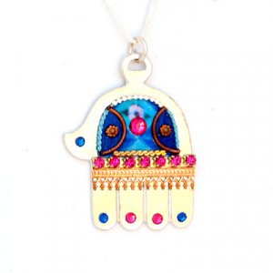 Silver Hamsa Necklace in Blue - Ester Shahaf