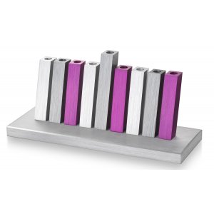 Kinetic Hanukkah Menorah Anodized Aluminum, Purple, Gray and Silver Rods - Adi Sidler
