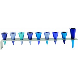 Anodized Aluminum Hanukkah Menorah, Cones - Shades of Blue by Yair Emanuel