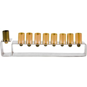 Hanukkah Menorah Silver Frame with Cylindrical Cups, Gold - Yair Emanuel