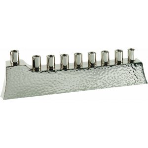 Silver Hammered Anodized Aluminum Hanukkah Menorah - Yair Emanuel