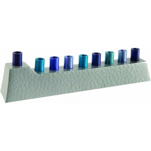 Shades of Blue Hammered Anodized Aluminum Hanukkah Menorah - Yair Emanuel