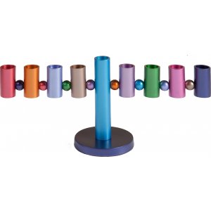 Multicolor Anodized Aluminum Tubes and Balls Hanukkah Menorah - Yair Emanuel