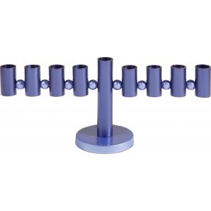 Blue Anodized Aluminum Tubes and Circle Hanukkah Menorah - Yair Emanuel