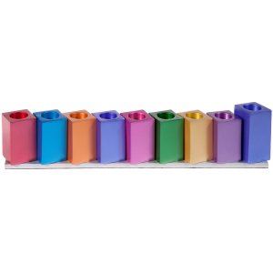 Hanukkah Menorah Movable Cube Candle Holders, Multicolored - Yair Emanuel