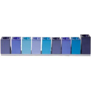 Hanukkah Menorah Movable Cube Candle Holders, Blue - Yair Emanuel