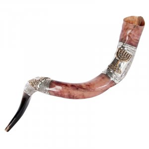 Sterling Silver Decorated Yemenite Shofar - Menorah