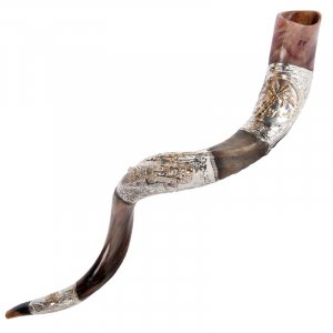 Sterling Silver Decorated Yemenite Shofar - Date Palm Coin