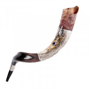 Sterling Silver Decorated Yemenite Shofar - Blue Stone