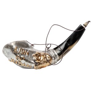 Anointing Rams Horn Shofar with Sterling Silver Lion of Judah