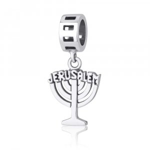 Jerusalem Menorah Charm in Silver