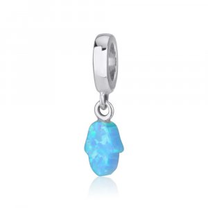 Opal Hamsa Charm in Silver