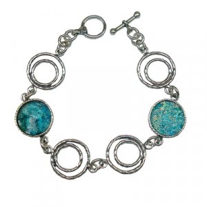 Sterling Silver Bracelet, Circular Roman Glass Shards and Coil Links - Michal Kirat