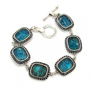 Sterling Silver Bracelet with Roman Glass Links in Decorative Frame - Michal Kirat