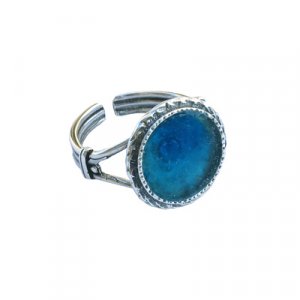 Sterling Silver Ring, Textured with Roman Glass Crown, Adjustable Band - Michal Kirat